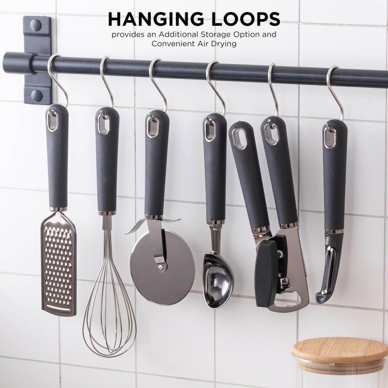 Country Kitchen 6 Pc Essentials Kitchen Stainless Steel Gadget Set Black Gun Metal with Soft Touch Black Handles for Cooking - Image 5